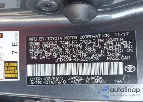 2017 Toyota Prius Prime Premium from USA, damaged, VIN JTDKARFP8H3059578